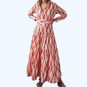 Guadalupe Designs Meredith Ikat Maxi Dress in Red Size XS